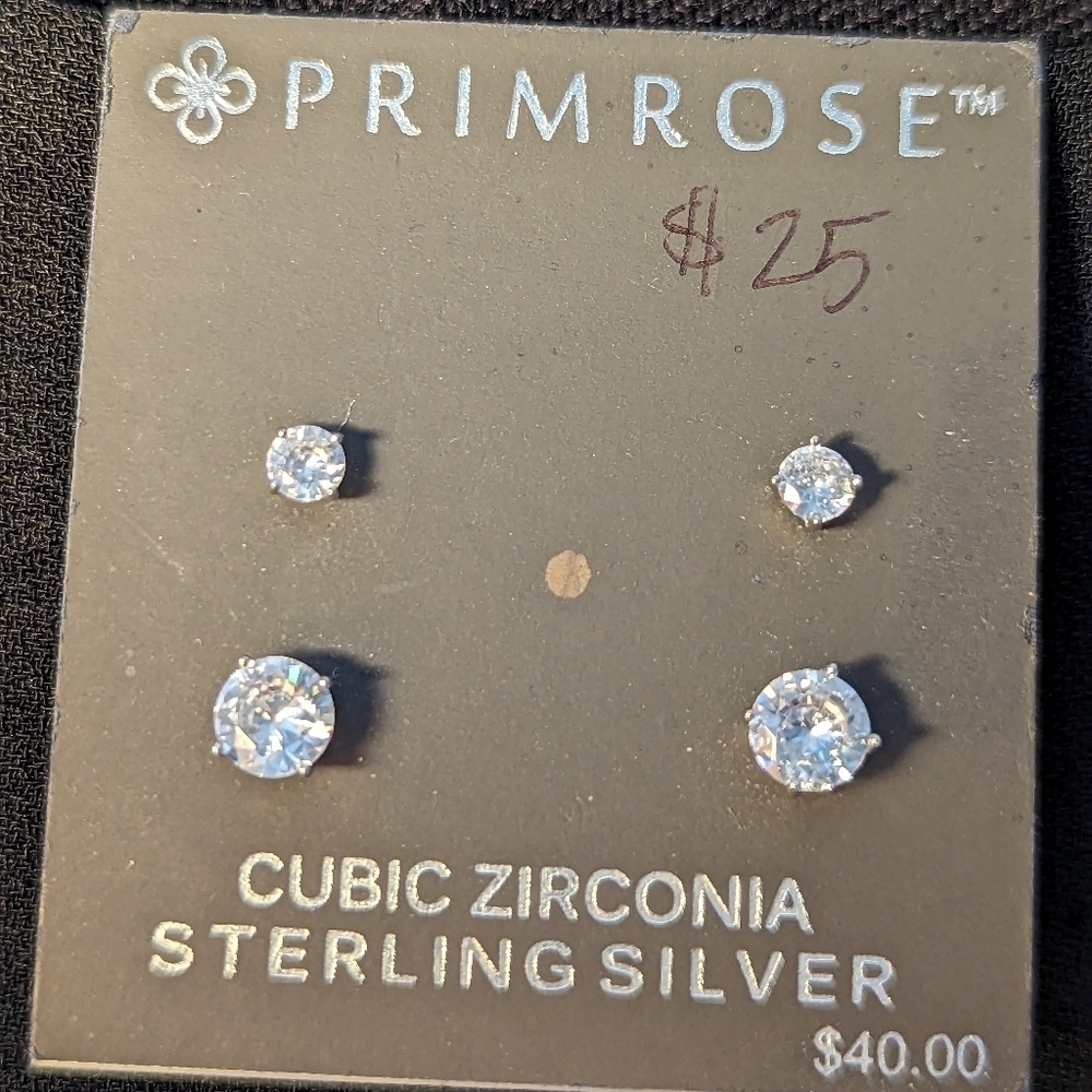 Cubic Zirconia Two sets earrings sterling silver NWT